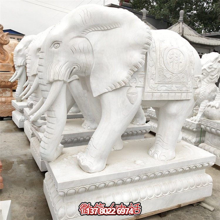 精美石雕大象雕塑，點綴別墅小區，增添大理石的高貴氣派