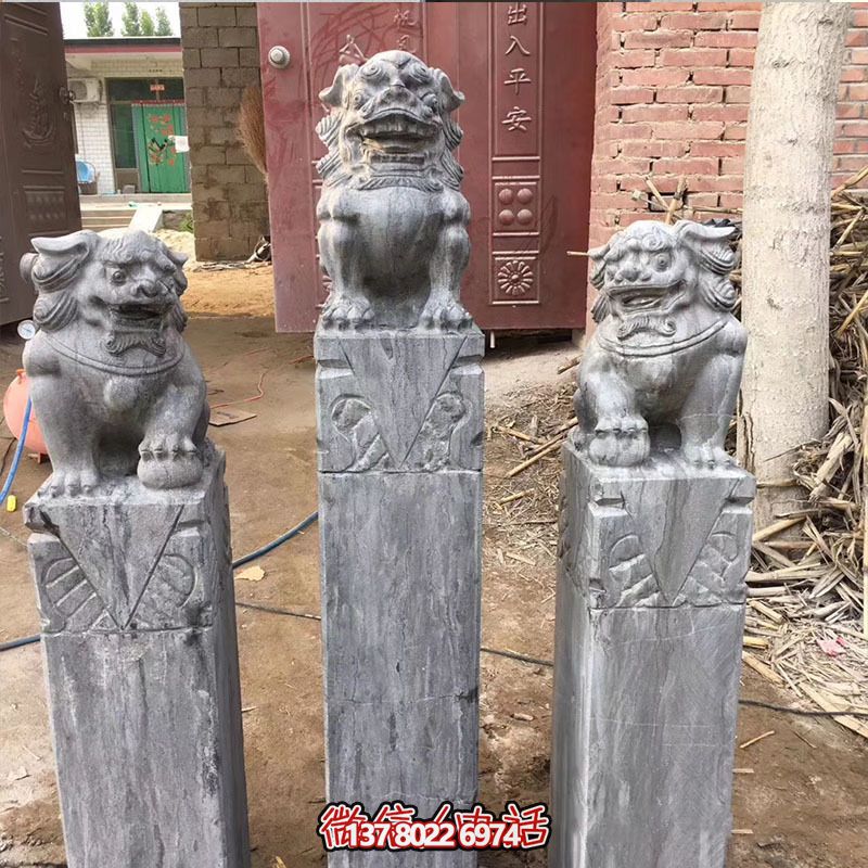 經(jīng)典仿古石獅子拴馬柱擺件，點(diǎn)綴園林