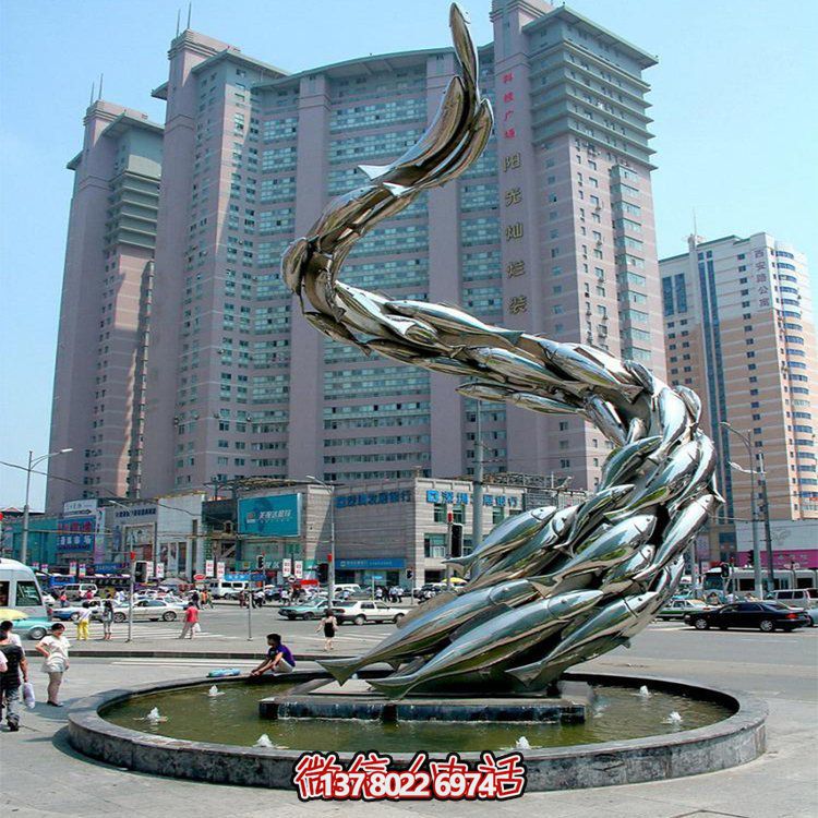 大型水景觀雕塑，螺旋游水魚群擺放