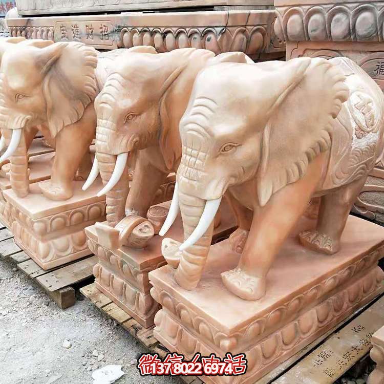 紅晚霞，石雕大象雕塑，點綴庭院空間