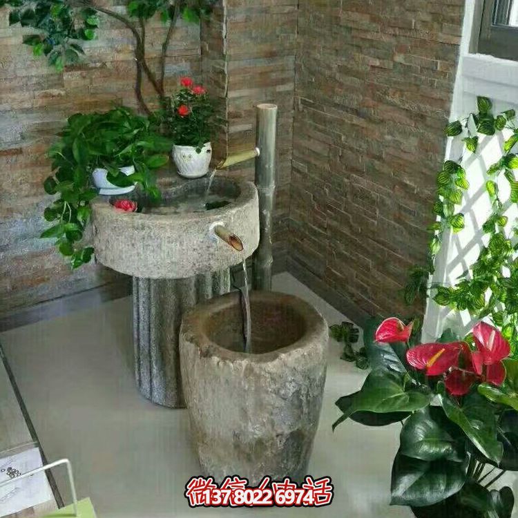 傳統(tǒng)文化的經(jīng)典組合——老石缸水槽庭院陽(yáng)臺(tái)流水景觀