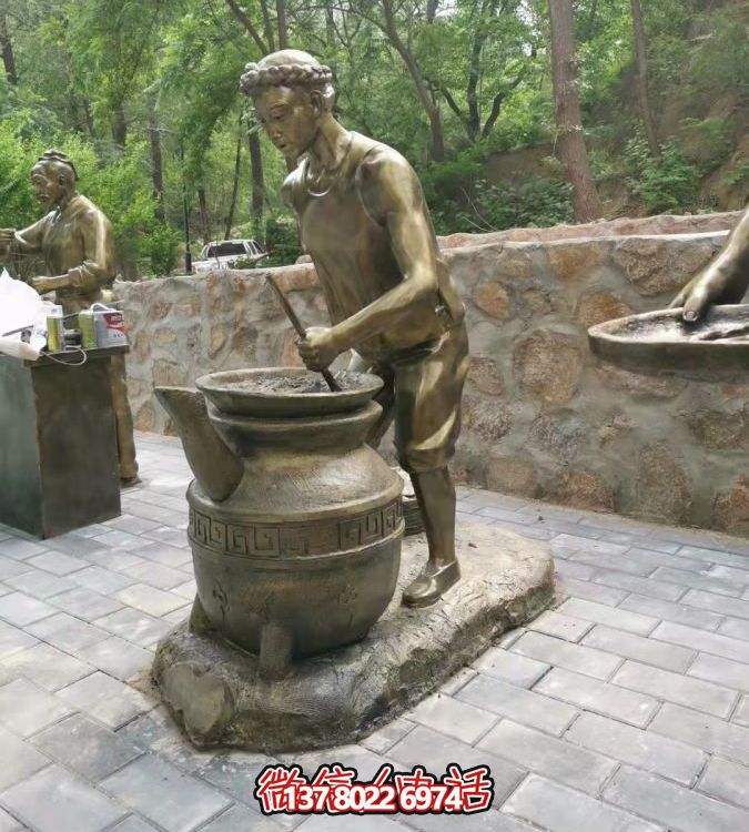 仿銅情景人物玻璃鋼雕塑，環境美化街道戶外小品