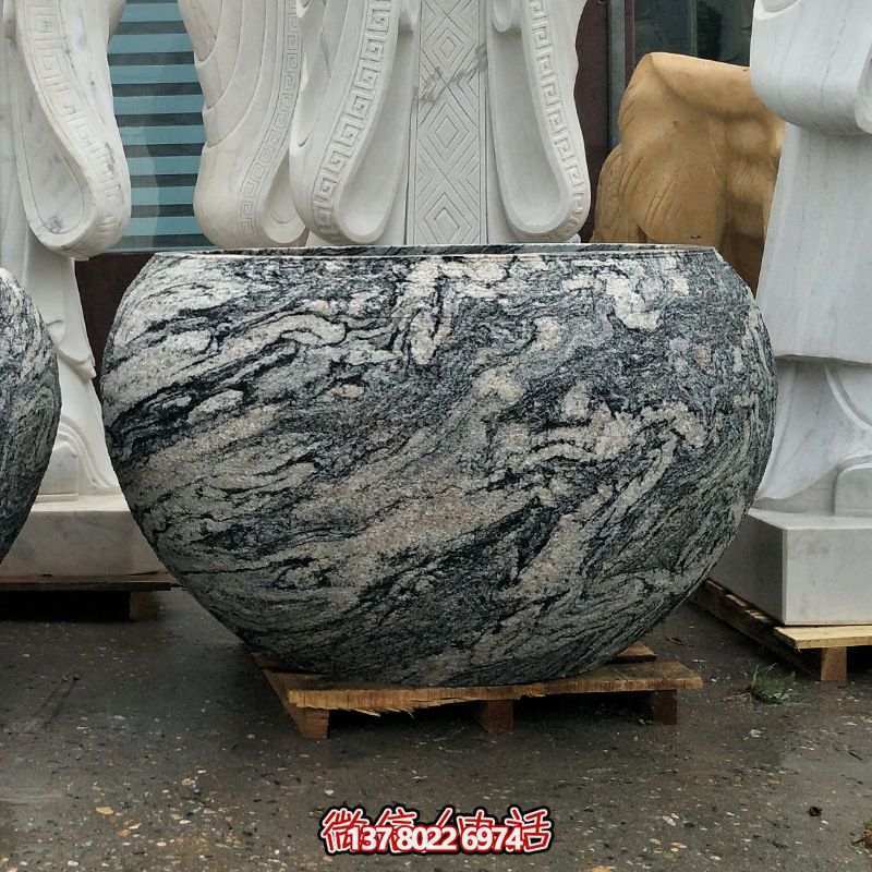 精美大理石石雕魚缸，點(diǎn)綴庭院雕塑