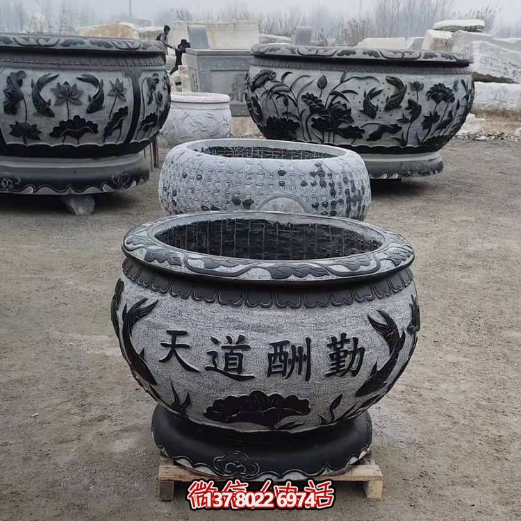 仿古青石石雕魚缸花盆荷花水缸