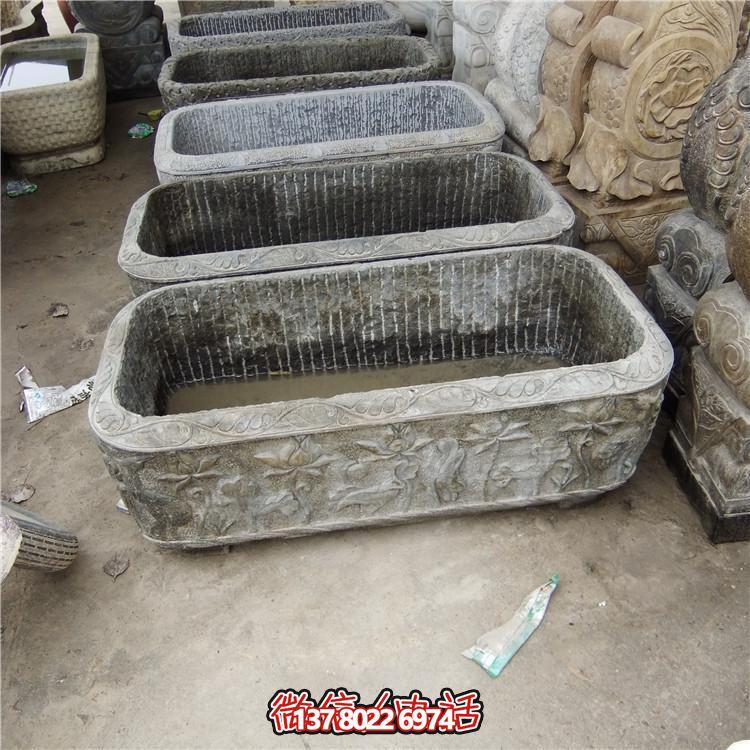 仿古做舊大理石石雕園林庭院養(yǎng)魚(yú)種花老石槽雕塑