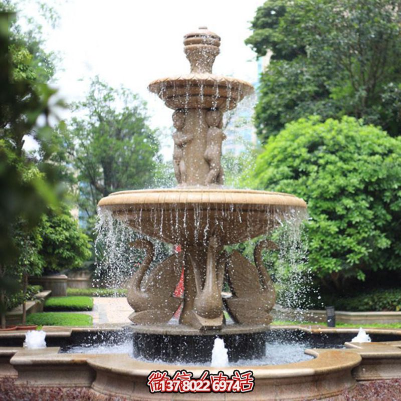 公園別墅創意噴泉天鵝雕塑