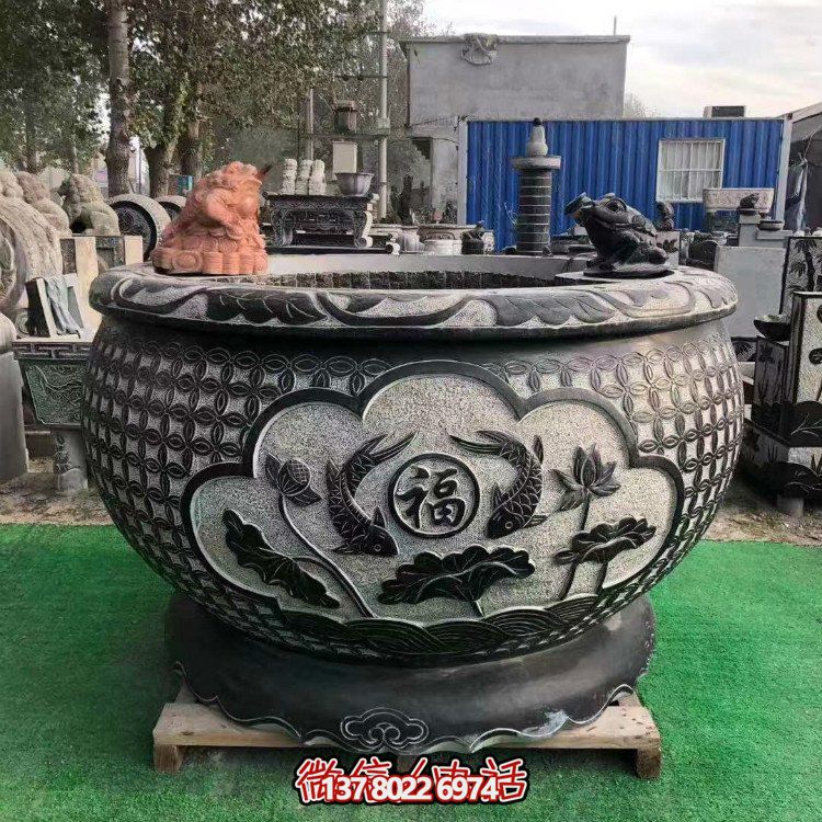 青石大水缸，石雕缸