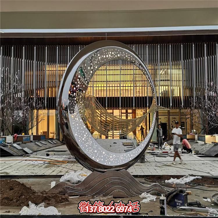 不銹鋼鏡面鏤空?qǐng)A環(huán)酒店戶外門口水景擺件