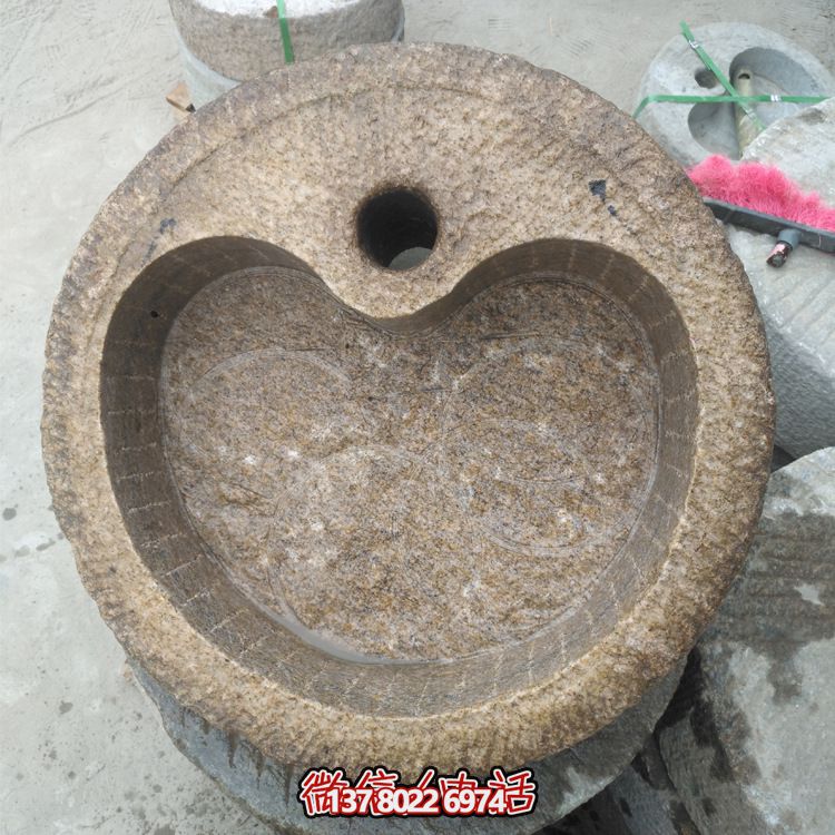 老舊石槽石頭洗手盆石缸水槽庭院陽(yáng)臺(tái)流水景觀擺件